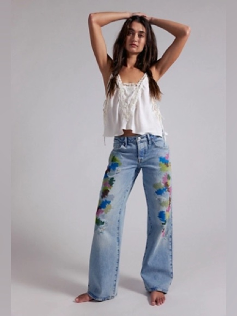 1542.FREE PEOPLE We The Free Tennessee Low-Rise Embroidered Boyfriend Jeans Sz25